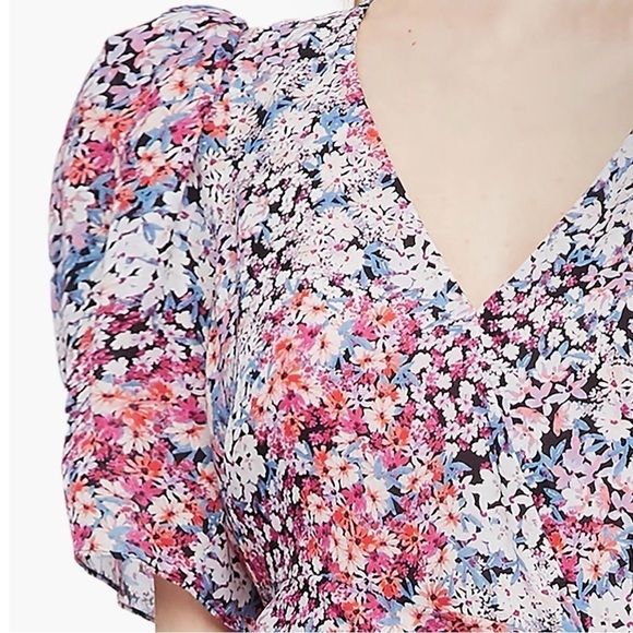 Parker 100% silk Krislyn Floral Mini Dress 00 XS puffed sleeves ruffle cocktail - Picture 13 of 14